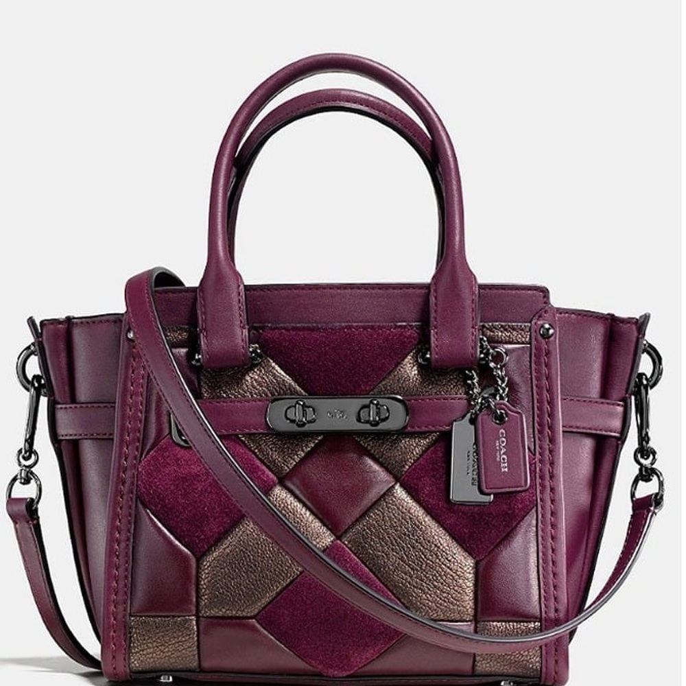 $425 Coach Swagger 21 Canyon Quilted Suede & Leather Crossbody Top Handle Bag